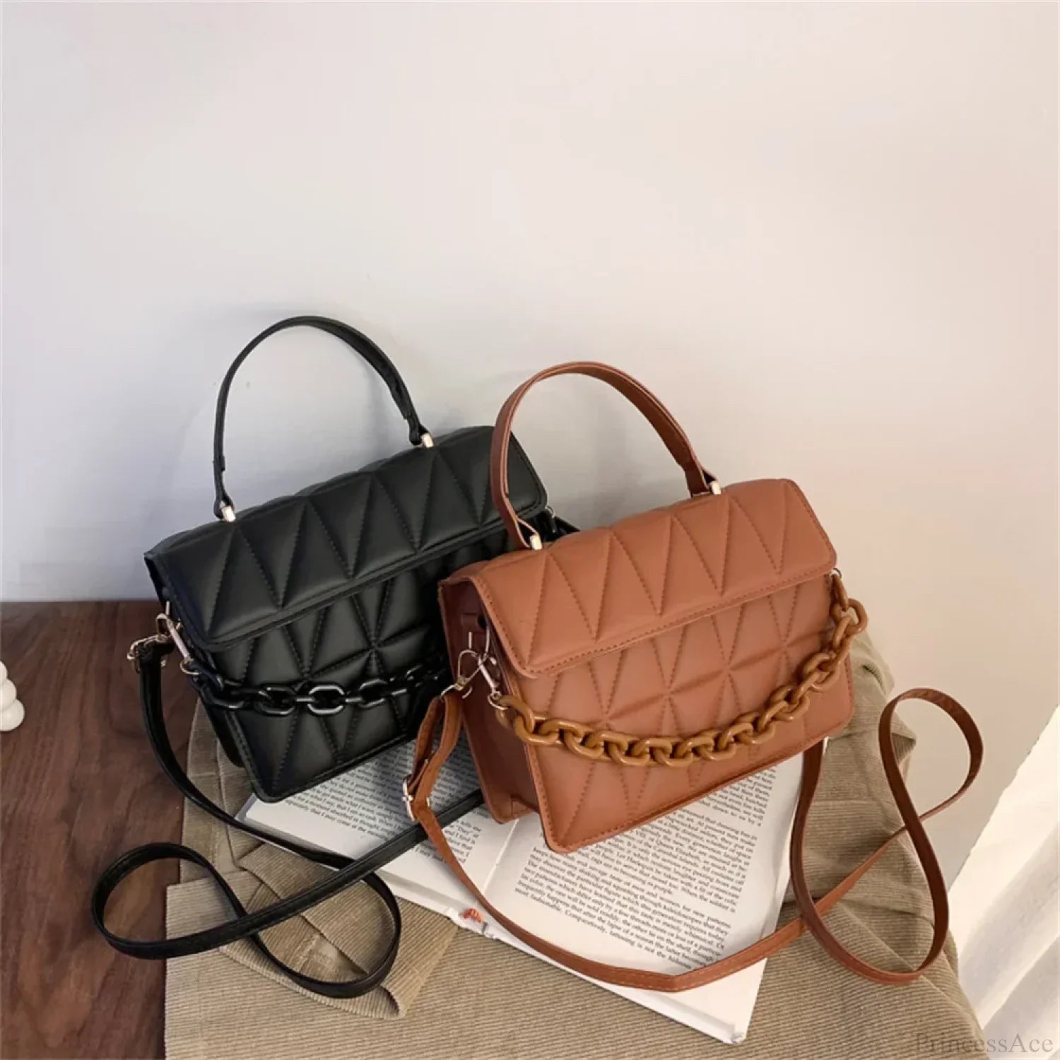 Trendy Plaid Chain Designer Crossbody Handbag