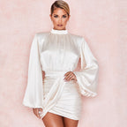 Georgina Boutique Satin Mini Dress with Balloon Sleeves Elevated Occasion Wear