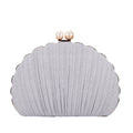 Scalloped Shell Pattern Ruched Silver Pear Clutch Bag