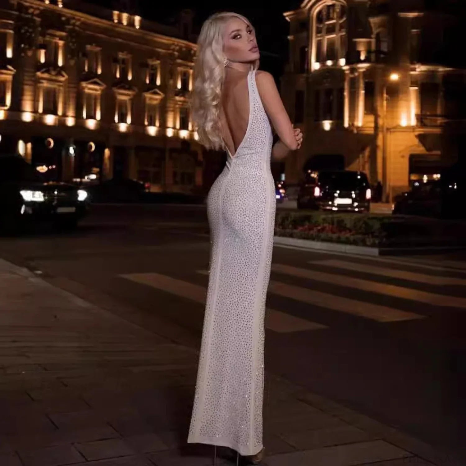 Trendy Stretchy Long Dress Backless Party Prom Dress