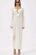 Trista Floral V - Neck Polyester Maxi Slit Dress