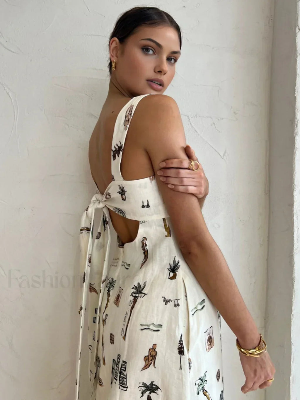 Off-white Tropical Print Knotted Long Dress