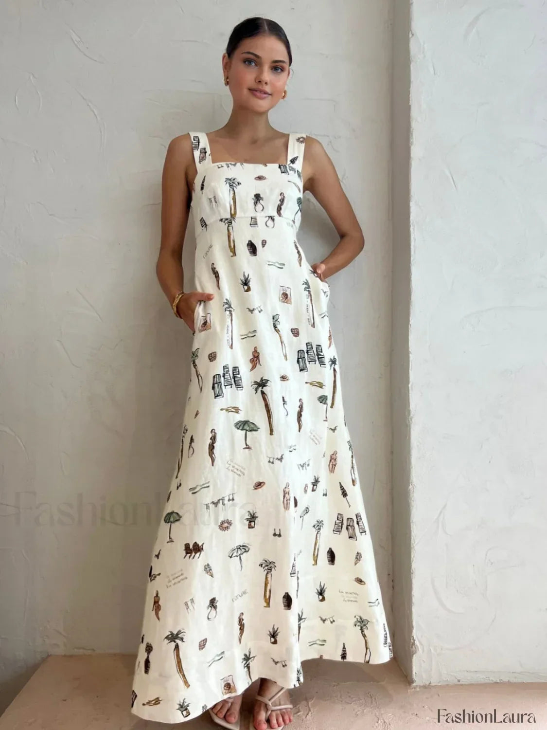 Off-white Tropical Print Knotted Long Dress
