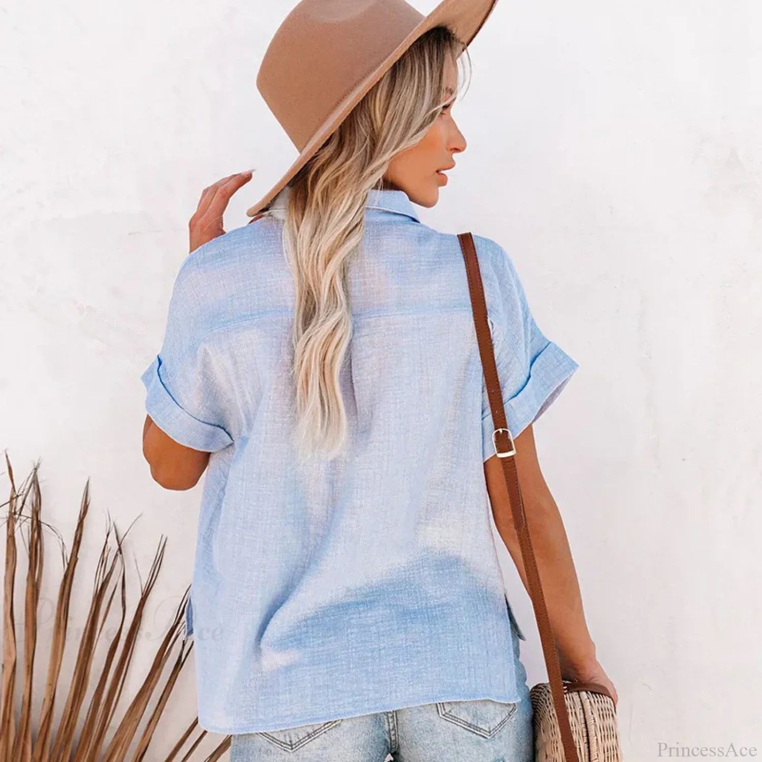 Turn Down Collar Cotton Linen Summer Blouse