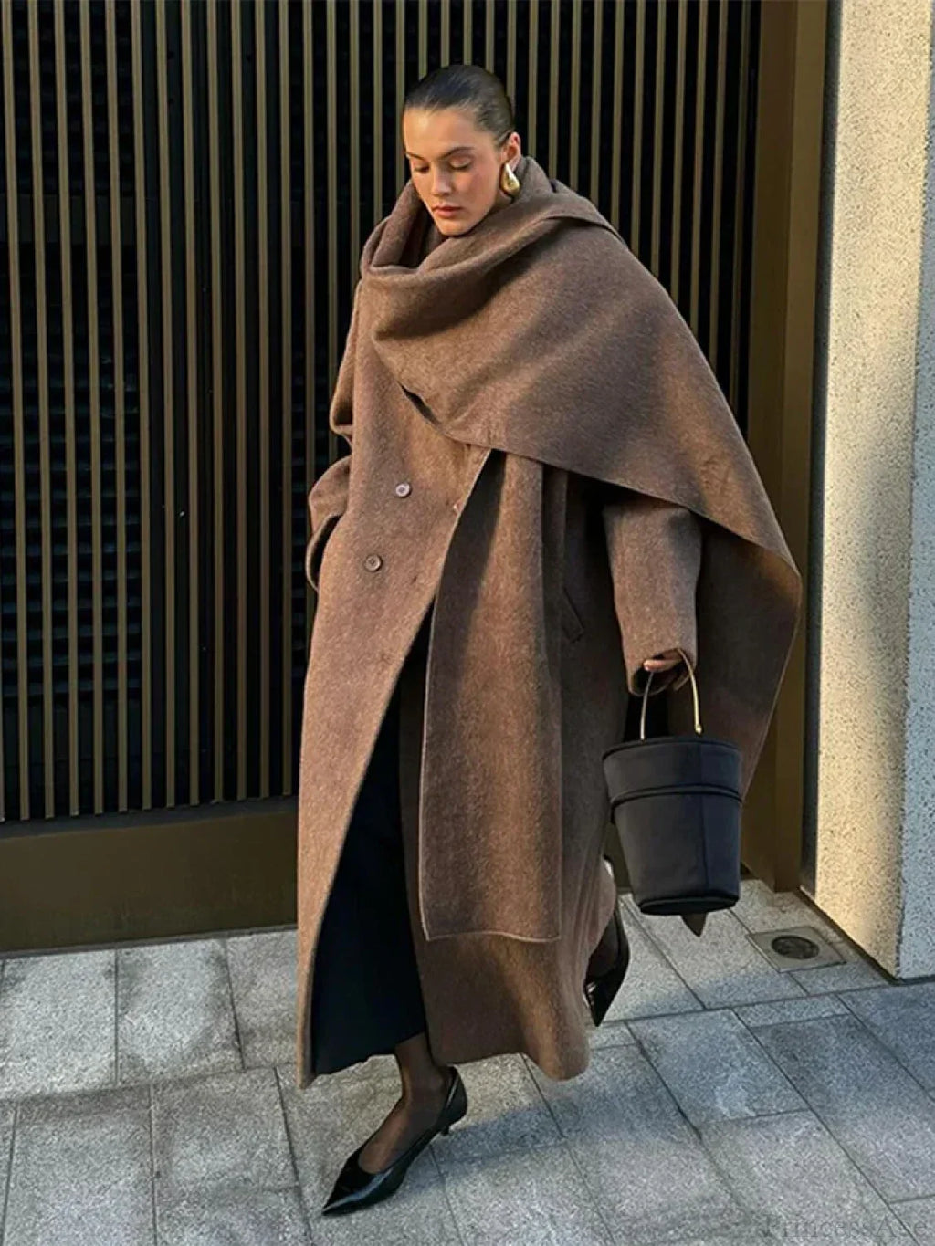 Turn-Down Collar Double-Breasted Overcoat