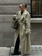 Turn-Down Collar Lace-Up Loose Overcoat
