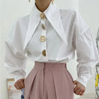 Turn Down Collar Long Sleeve Comfortable Autumn Blouse