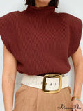 Turtleneck Color Solid Short-Sleeved Sweater Top