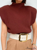 Turtleneck Color Solid Short-Sleeved Sweater Top