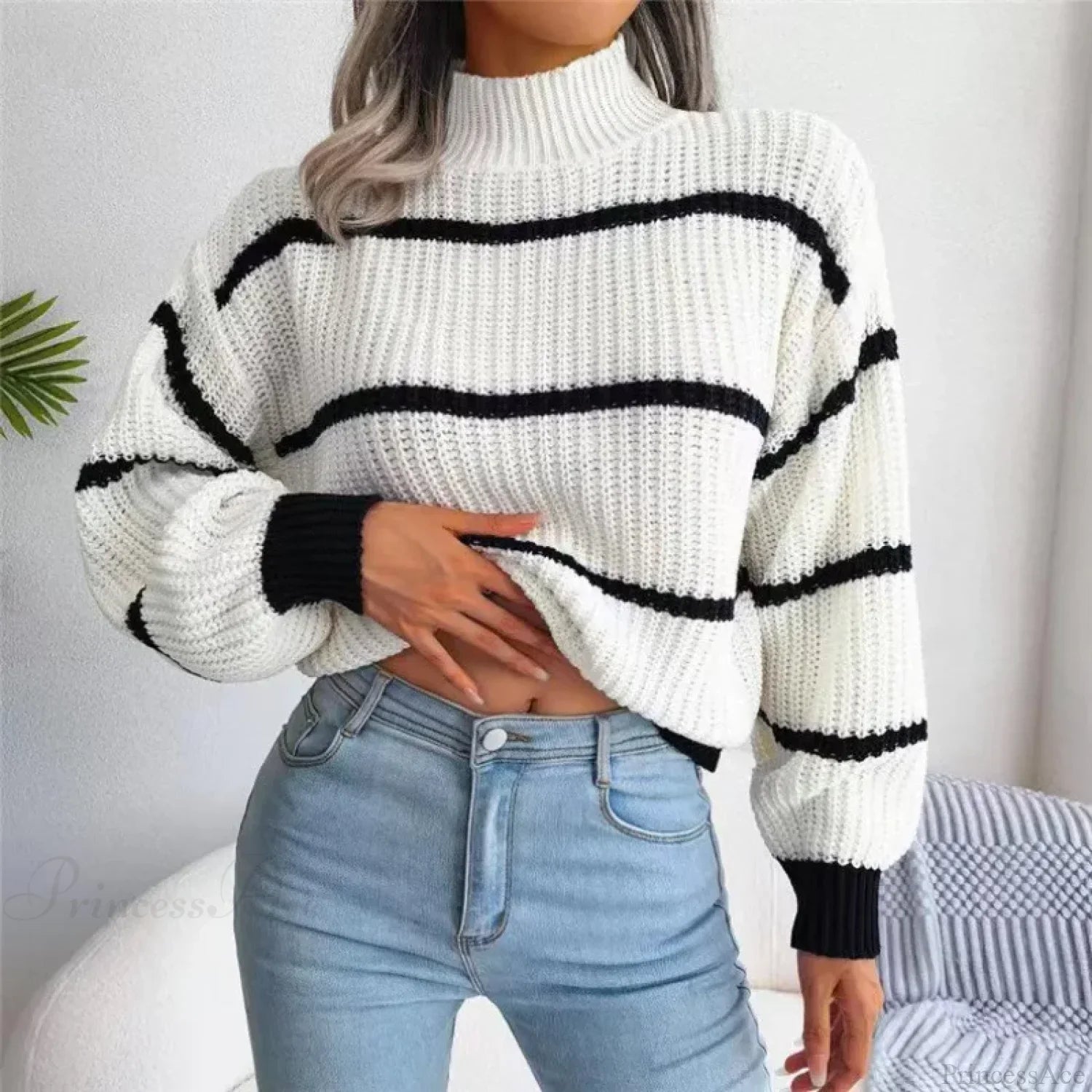 Turtleneck Lantern Sleeve Elegant Sweater