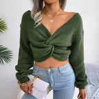 Twist Front V Neck Crop Sweater