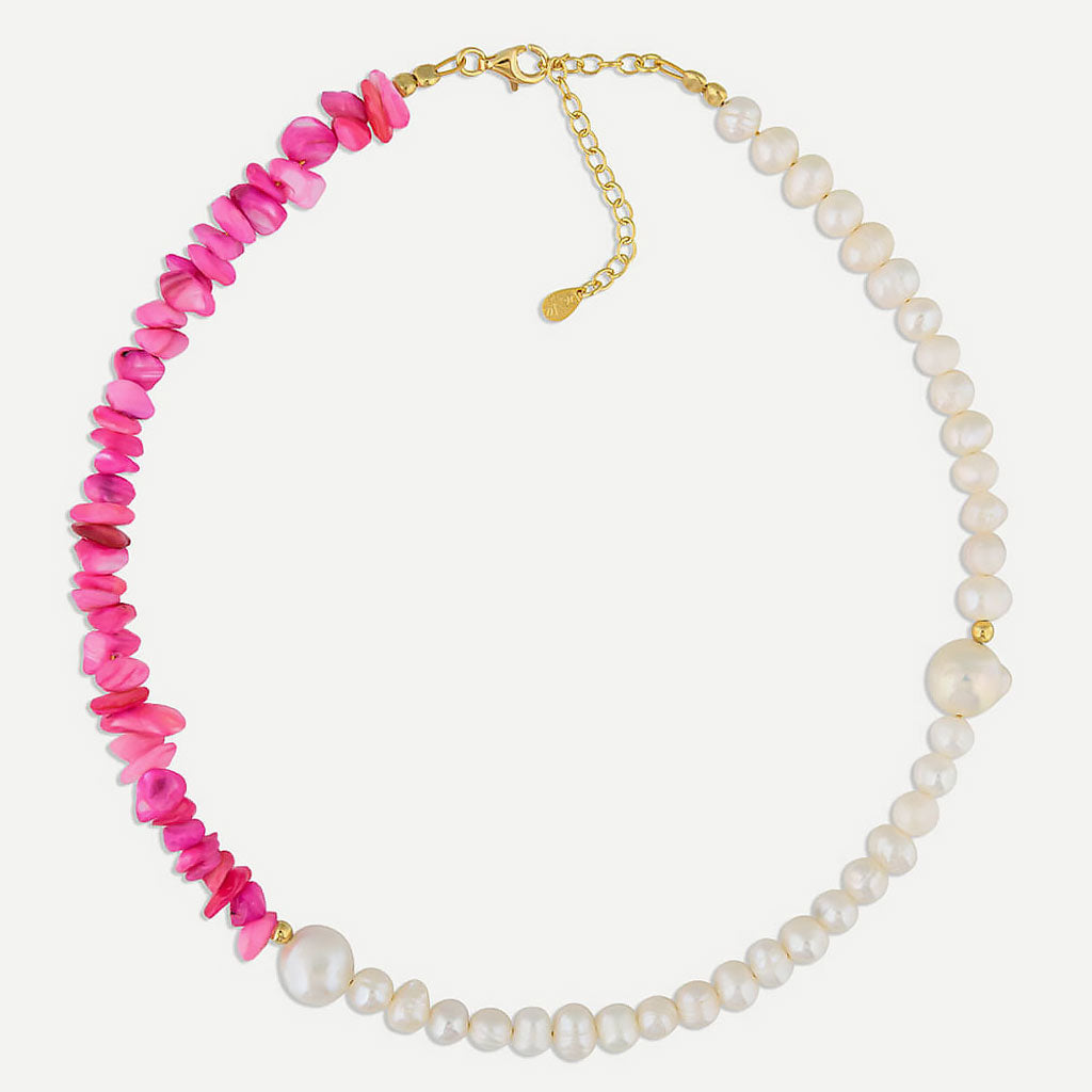 Two Tone Gold Plated Natural Stone Pearl Beaded Choker Necklace