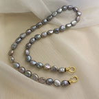 Gray Baroque Freshwater Pearl Choker Necklace with Double Clasp and Two Tone Design