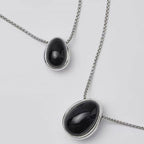 Onyx Pebble Pendant Necklace with Sterling Silver Plated Box Chain