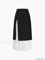 Two Tone Pleated Long Skirt