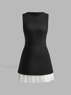 Two-Tone Sleeveless Pleated Short Dress