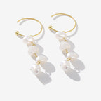 Sterling Silver Plated Two Tone Baroque Pearl C Hoop Drop Earrings
