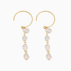 Sterling Silver Plated Two Tone Baroque Pearl C Hoop Drop Earrings