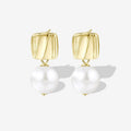 Sterling Silver Plated Two Tone Square Baroque Pearl Drop Earrings