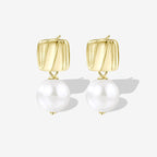 Sterling Silver Plated Two Tone Square Baroque Pearl Drop Earrings