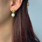 Sterling Silver Plated Two Tone Square Baroque Pearl Drop Earrings