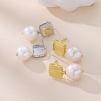 Sterling Silver Plated Two Tone Square Baroque Pearl Drop Earrings