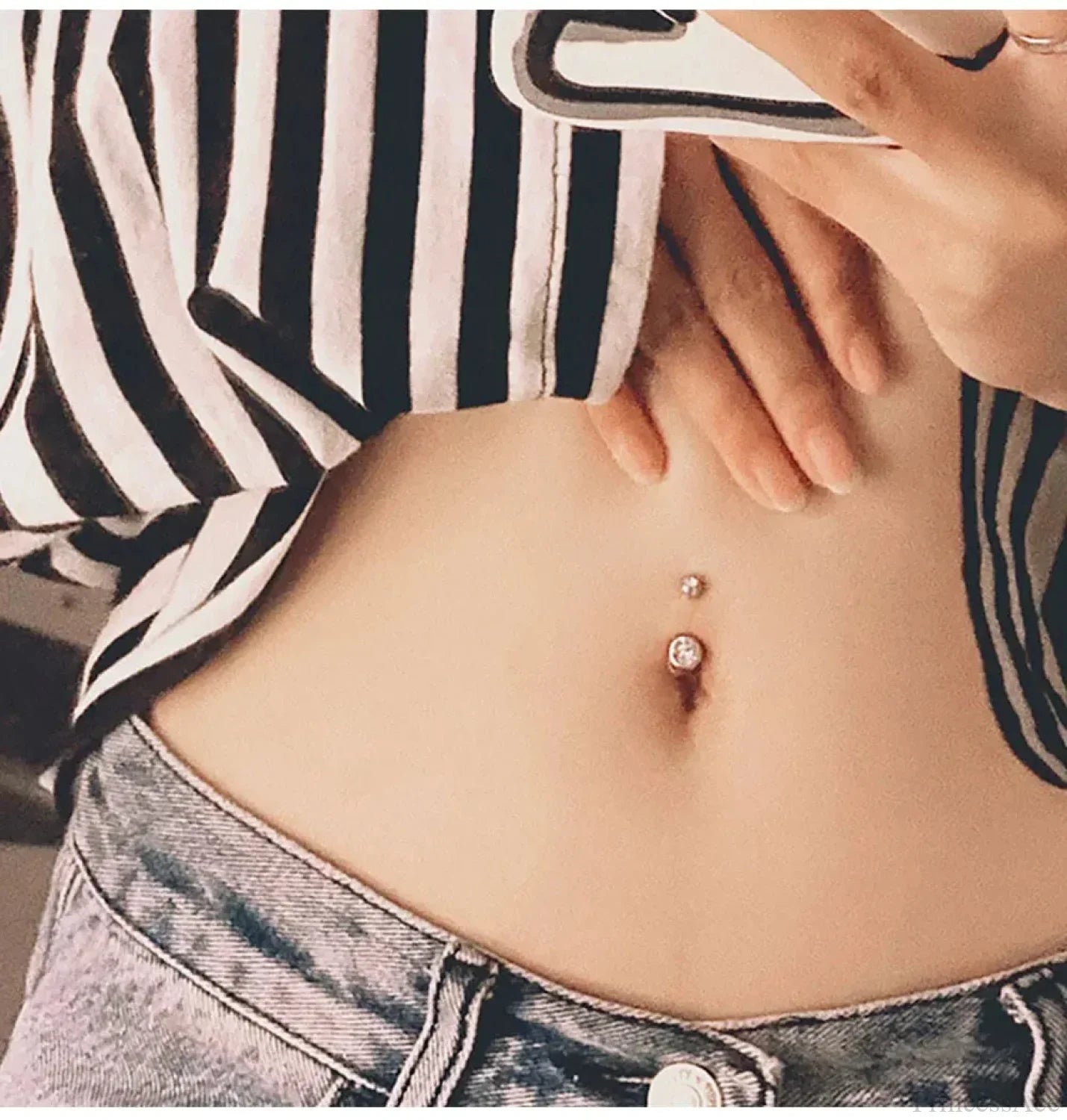 Twofold Jewel Medieval Rhinestone Navel Ring