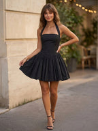 Halter Mini Dress In Black Square Neck A-Line Sexy Birthday Party Dress For Women 2026