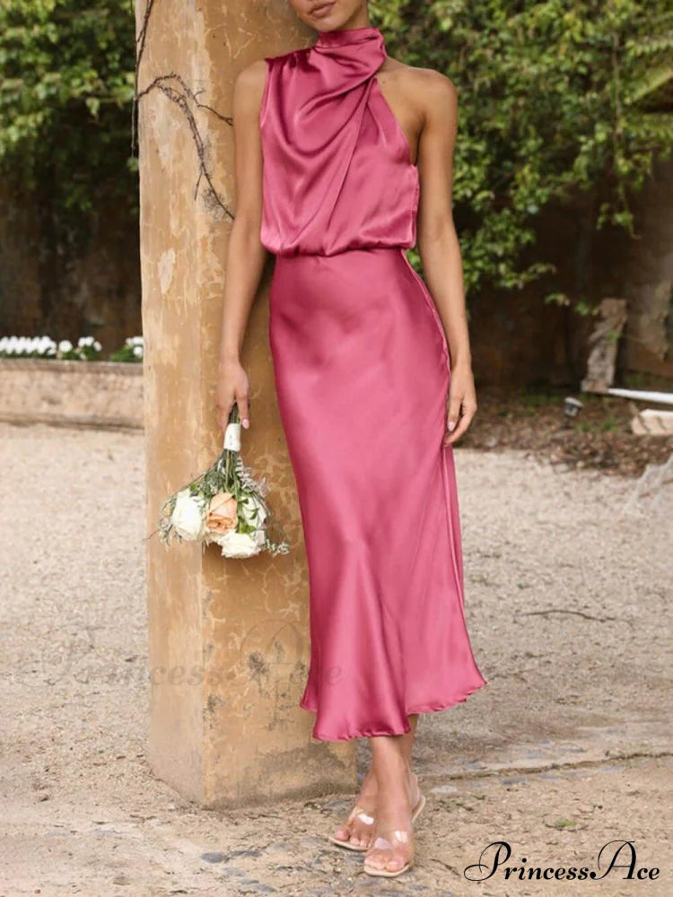 Unique Bridesmaid Sleeveless Charming High Neck Midi Dresses