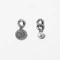 Coin Pearl Pendant Chunky Chain Earrings - Silver