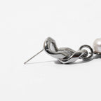 Coin Pearl Pendant Chunky Chain Earrings - Silver