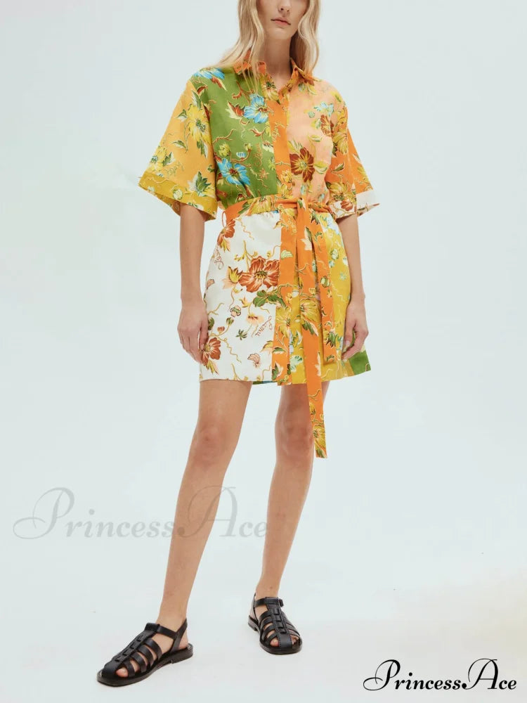 Unique contrasting floral Charming print mini dress