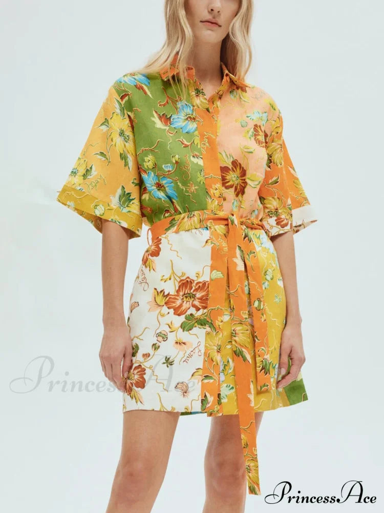 Unique contrasting floral Charming print mini dress
