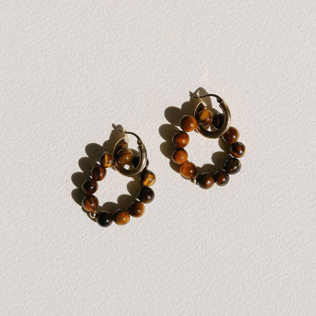 Tigers Eye Beaded Multiway Drop Hoop Earrings