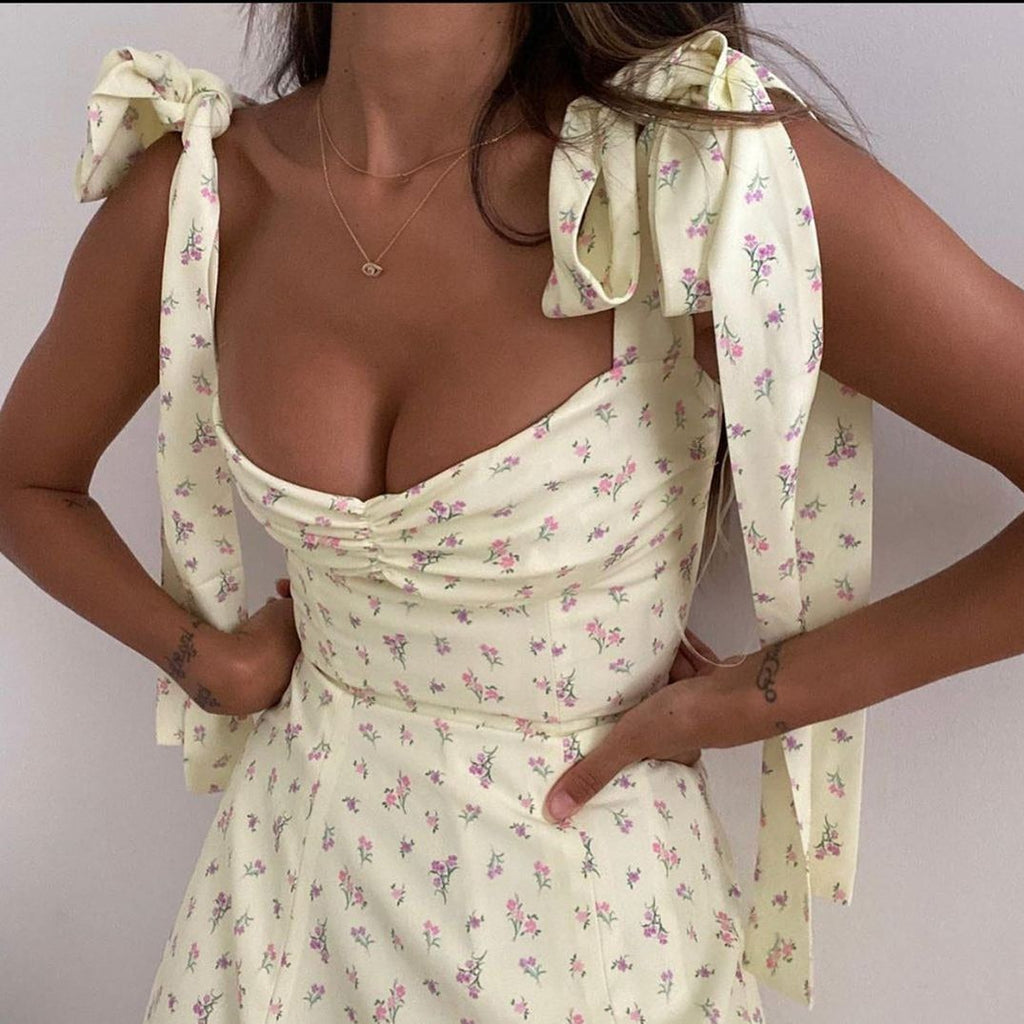 Magic In Her Vibe Floral Shoulder Ties Midi Dress