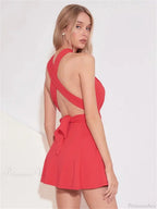 V-Neck Backless Bandage Mini Dress