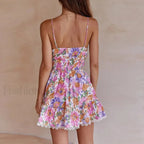 Aspicture V-Neck Bowknot Mini Floral Dress