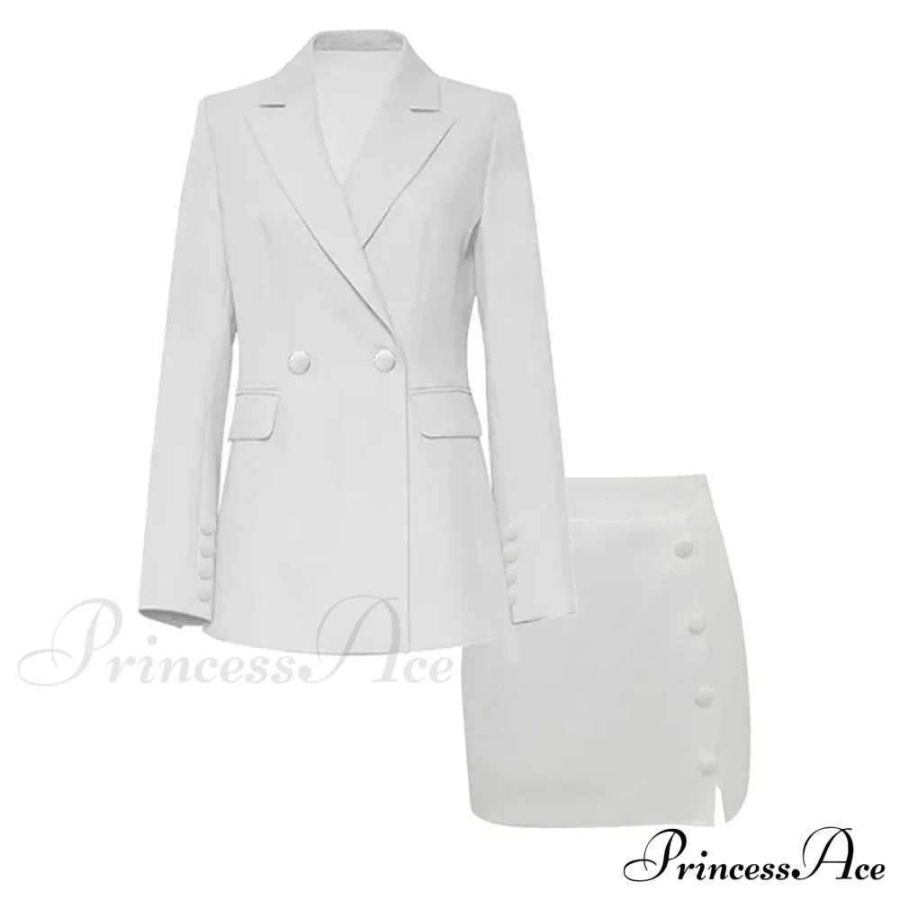 V-neck Casual Long-sleeved Pure White Two-piece Collar Suit