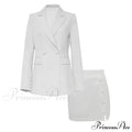 V-neck Casual Long-sleeved Pure White Two-piece Collar Suit