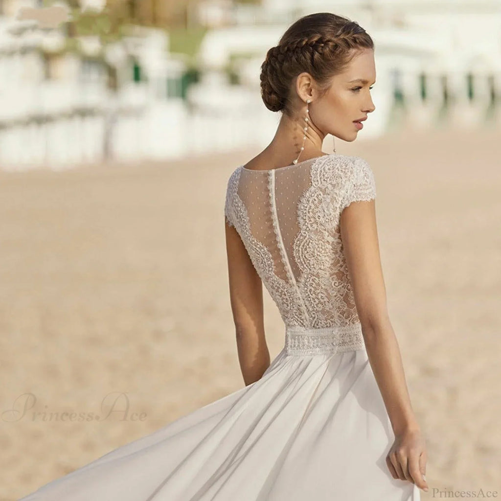 V-Neck Chiffon Long Train Wedding Dress