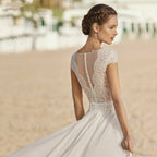 V-Neck Chiffon Long Train Wedding Dress