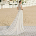 V-Neck Chiffon Long Train Wedding Dress