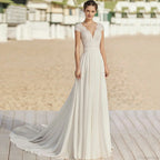 V-Neck Chiffon Long Train Wedding Dress