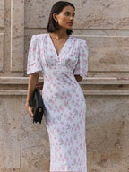 V-Neck Contrast Floral Dress
