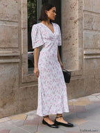V-Neck Contrast Floral Dress