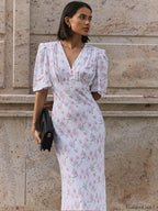 V-Neck Contrast Floral Dress