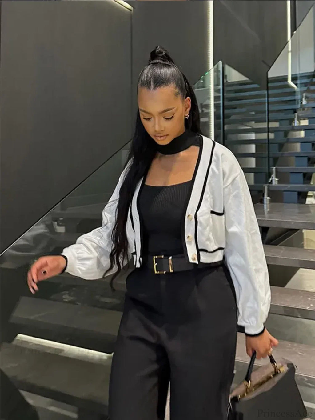 V-neck Cropped Contrasting Cardigan