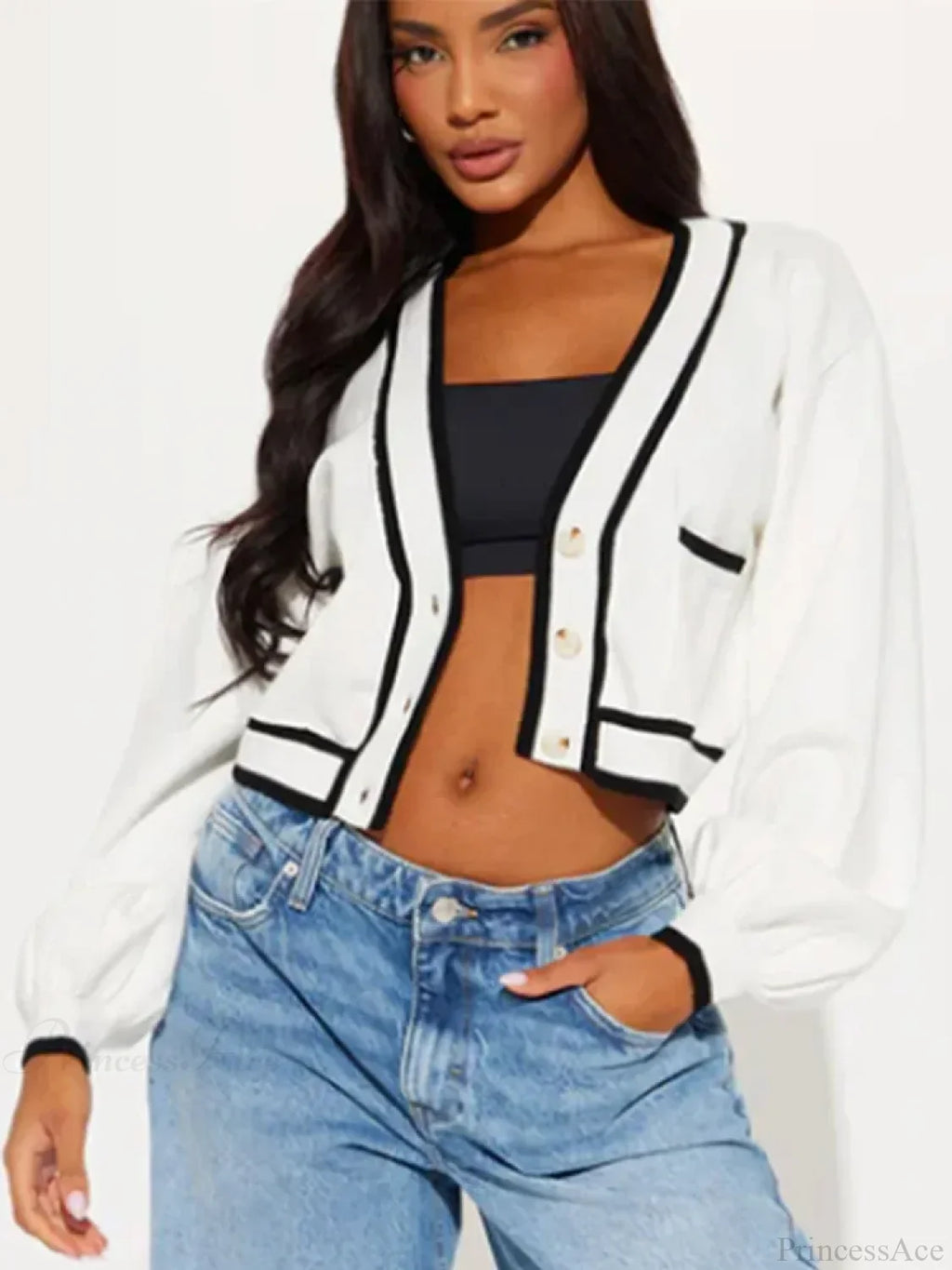 V-neck Cropped Contrasting Cardigan