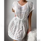 V-Neck Drawstring Slit Dress Cover Up