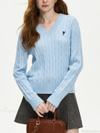 V-neck Embroidered Twisted Flower Sweater